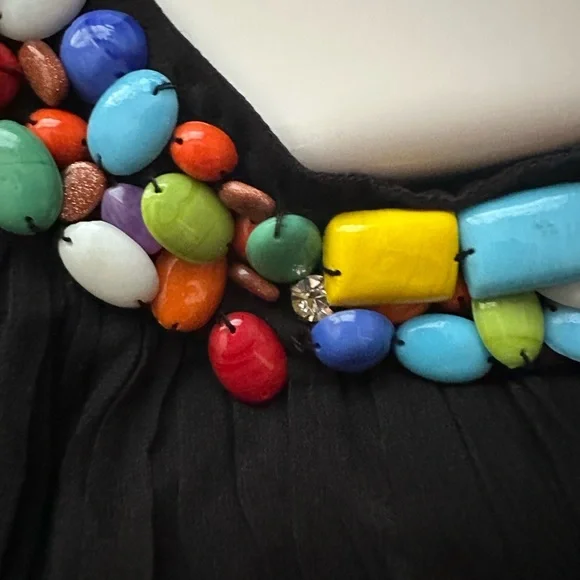 MAC DUGGAL COUTURE ~ Black Chiffon Dress with Colorful Hand Sewn Beading size 6